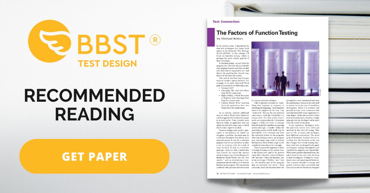 Bolton The Factors of Function Testing