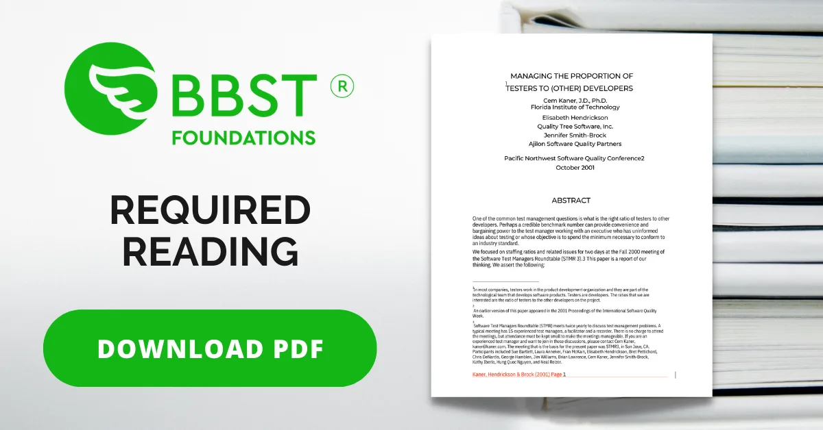 MANAGING THE PROPORTION OF TESTERS TO (OTHER) 1 DEVELOPERS