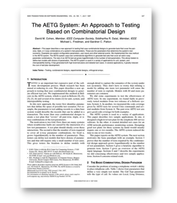 D. M. Cohen, S. R. Dalal, M. L. Fredman, and G. C. Patton: The AETG System: An Approach to Testing Based on Combinatorial Design