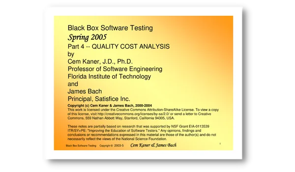 Quality Cost Analysis Quality Cost Analysis