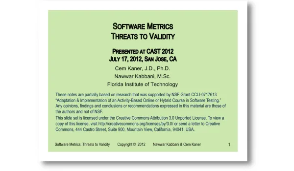 Software Metrics: Threats to Validity