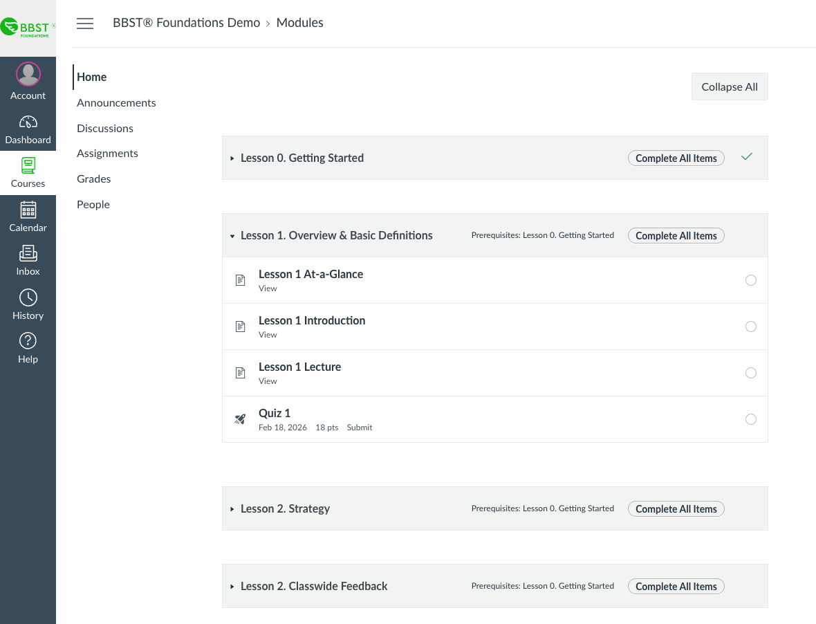 Canvas - BBST Foundations online learning platform